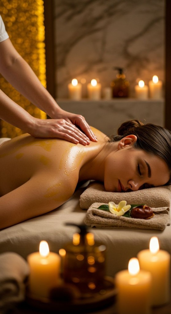 Traditionelle Thai-Massage in einer warmen, kerzenbeleuchteten Studio-Atmosphäre bei Natura Thai Spa & Beauty